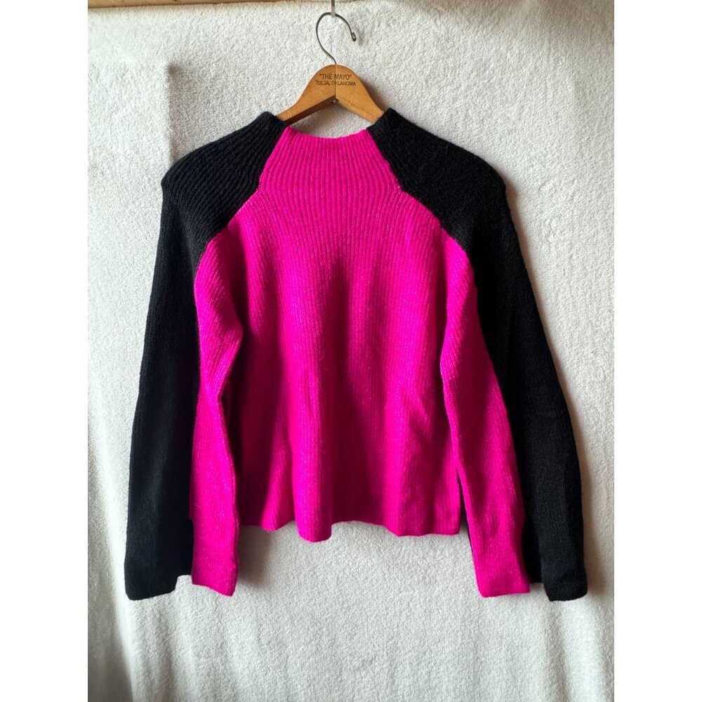 NEW WITH TAG DKNY Color Block Black and Pink High Neck Sweater Size M